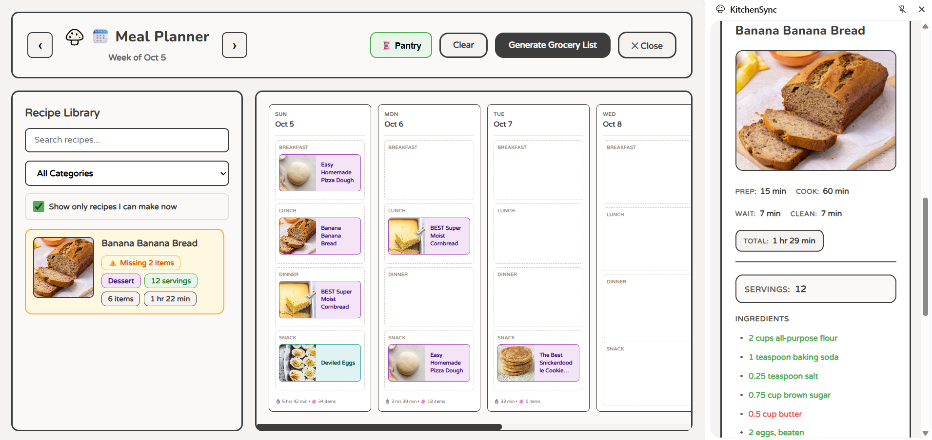 KitchenSync Meal Planner Calendar